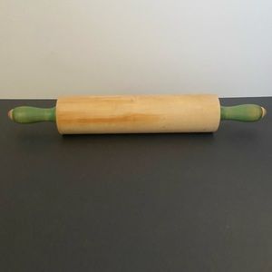 Vintage Munising Wooden Rolling Pin with Green Handles